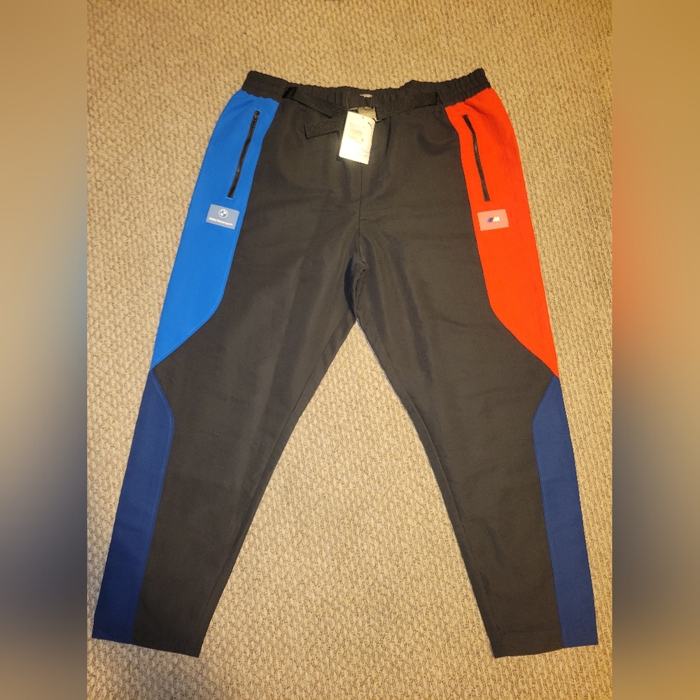NWT MENS PUMA BMW MMS STREET MOTO PANTS MARINA BLUEPRINT HIGH RISK RED 2x